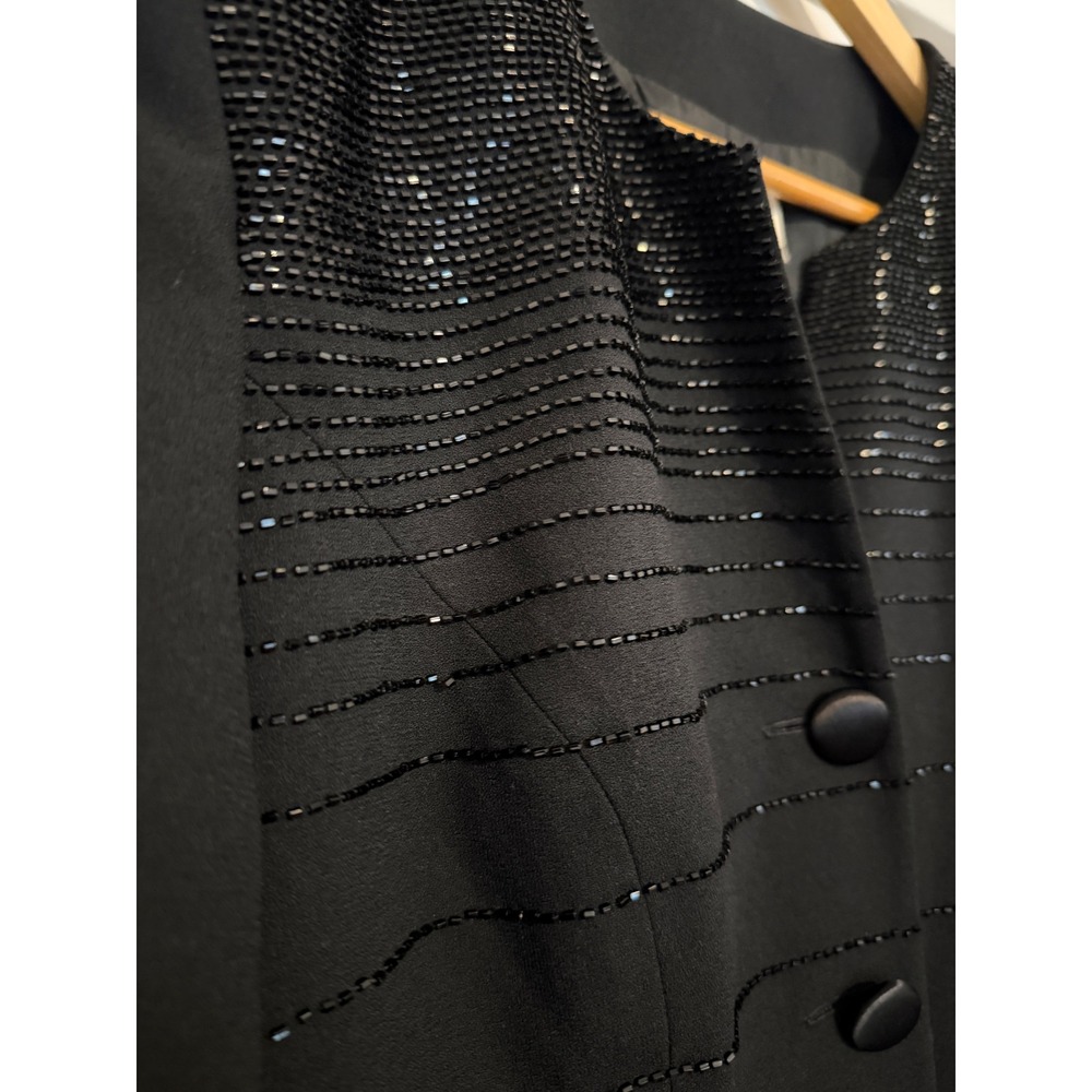 VTG Rimini Black Beaded Evening Jacket Womens 8 V-Neck Satin Button Blazer - Picture 13 of 14